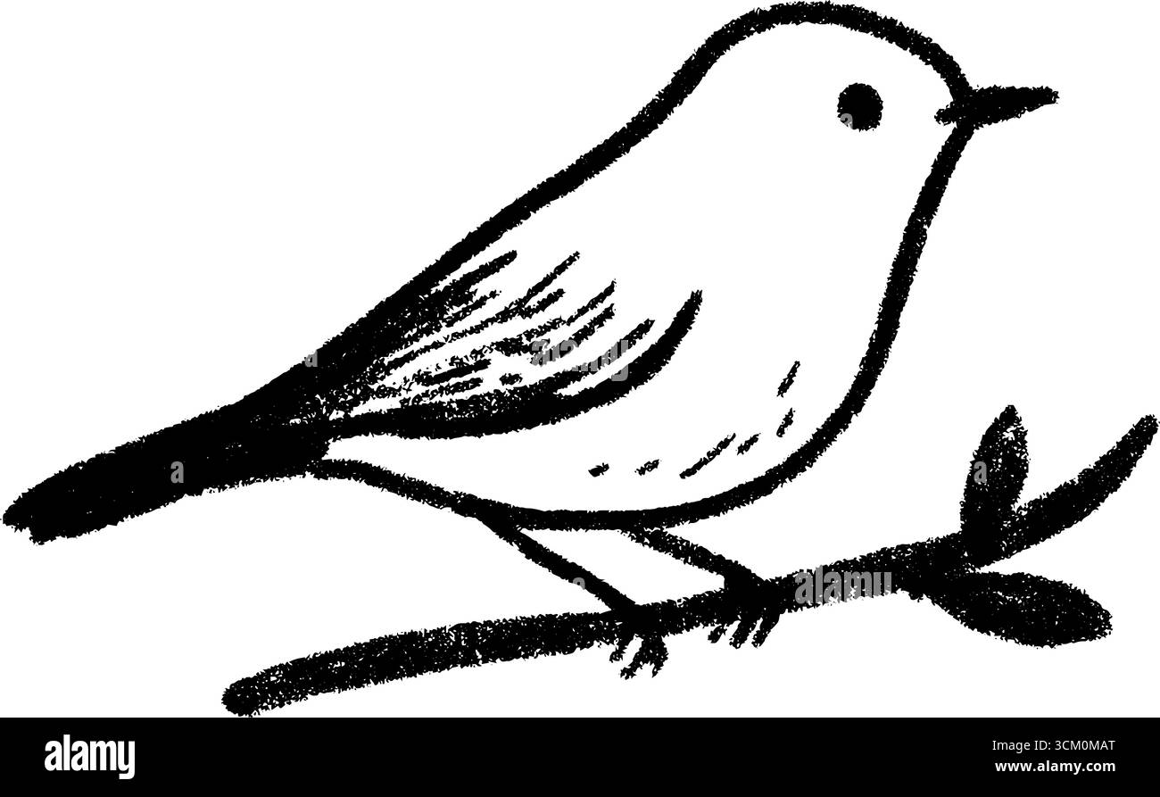 Audace schizzo nero di un uccello appollaiato su un ramo. Illustrazione Vettoriale