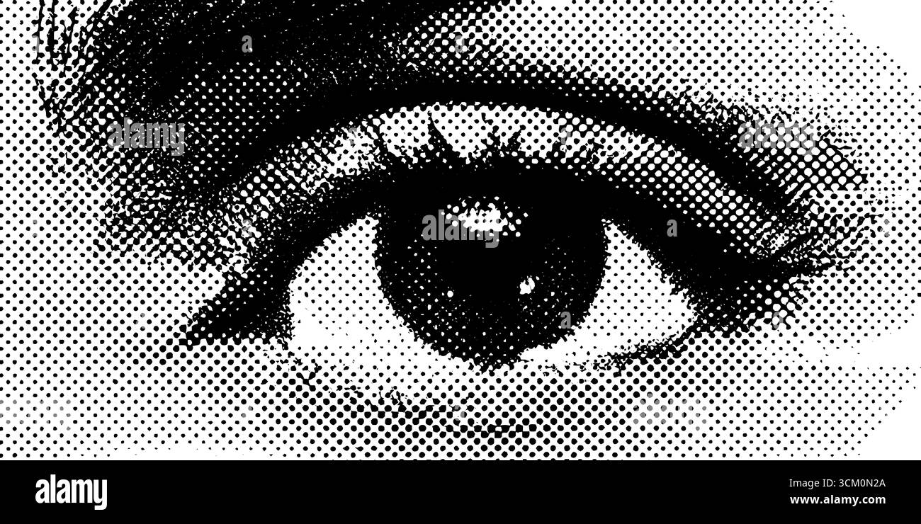Occhio punk con lacrime nere in mezzitoni vintage per un design artistico ed espressivo. Illustrazione Vettoriale