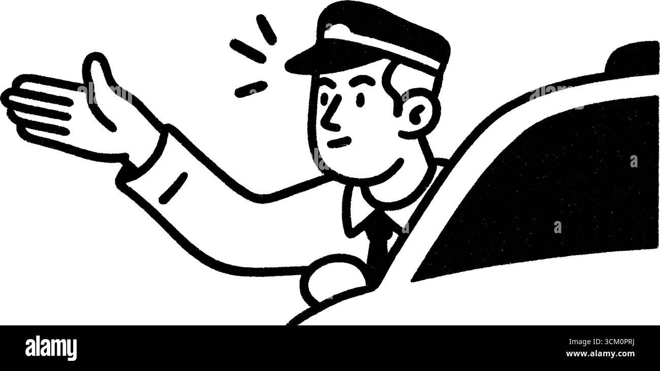 L'addetto al parcheggio dirige l'auto con gesti delle mani in sketch art. Illustrazione Vettoriale