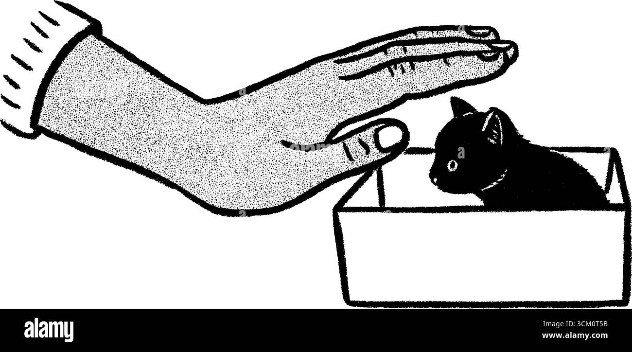 Salvataggio delicato: Schizzo di una persona che salva un gattino randagio. Illustrazione Vettoriale
