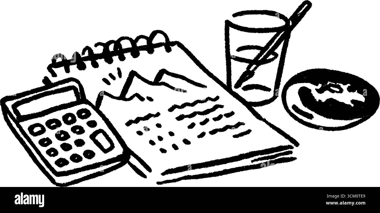 Spazio di lavoro per l'ufficio domestico con pianificatore e strumenti per gli imprenditori. Illustrazione Vettoriale