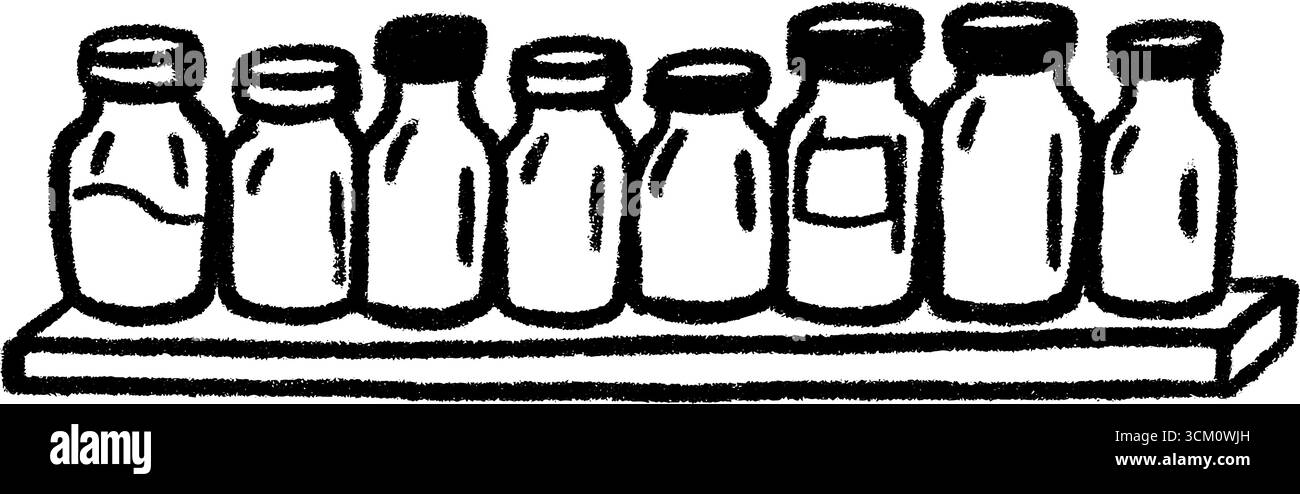 Griglia per spezie disegnata a mano con schizzo del vaso identico per l'arredamento della cucina. Illustrazione Vettoriale