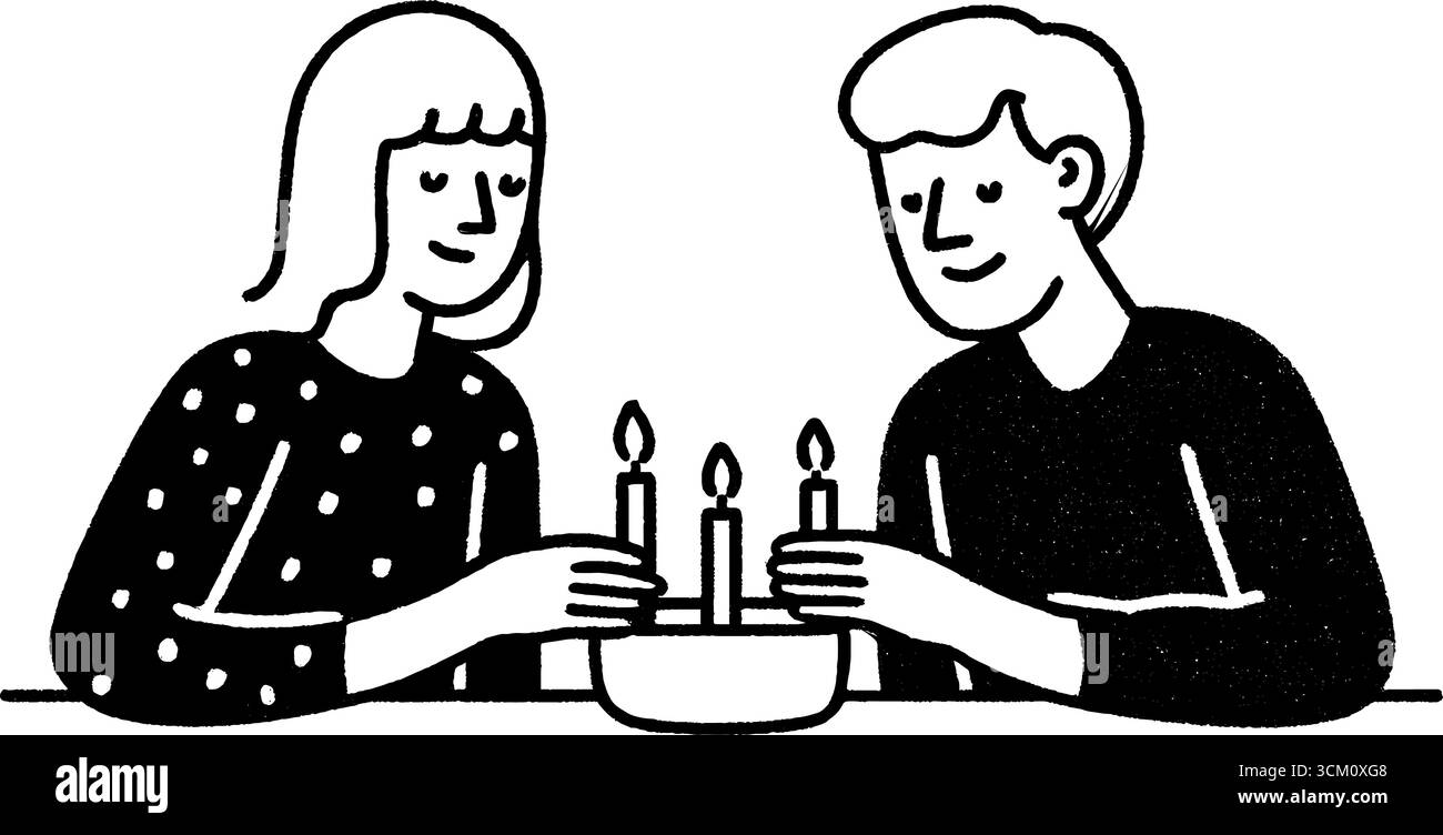 Rituale di Unione: Due persone illuminano candele per contemplazione e celebrazione. Illustrazione Vettoriale
