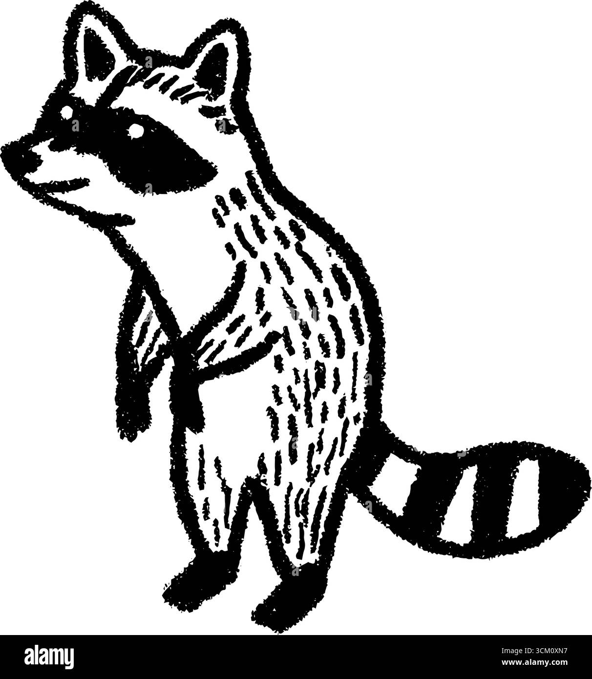 Affascinante schizzo di un procione in piedi sulle zampe posteriori con texture dettagliate e lavorazione della linea. Illustrazione Vettoriale
