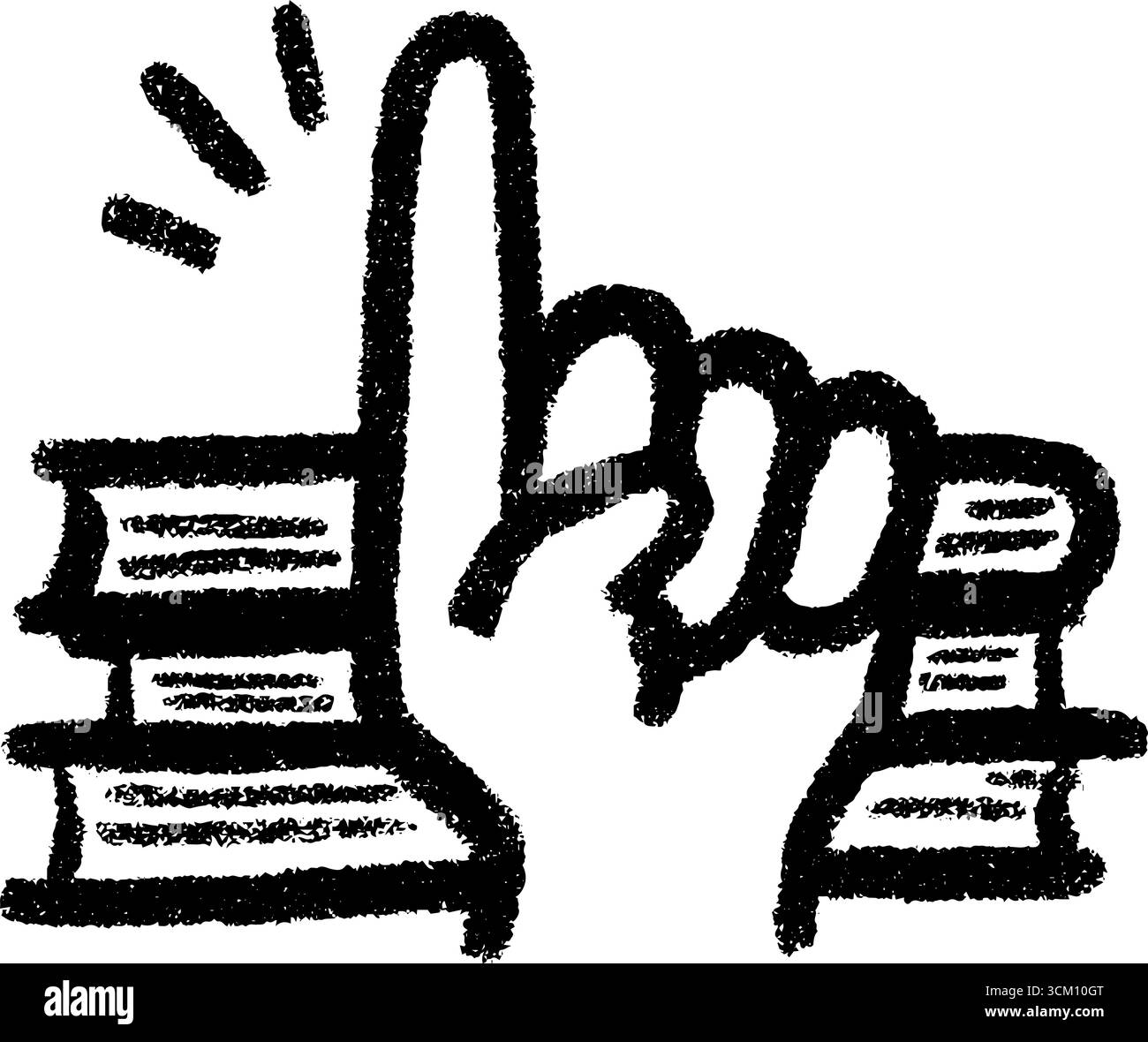 La mano dello studente sollevata in uno schizzo in aula con il concetto di libri. Illustrazione Vettoriale