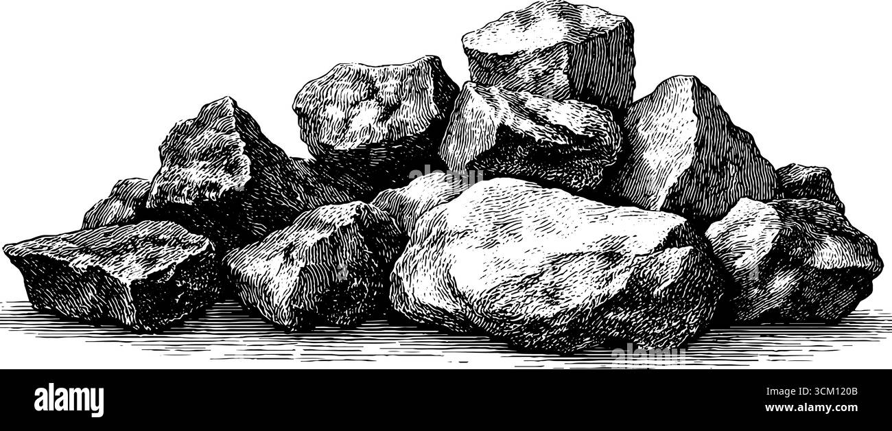 Incisione vintage in pietra fusa disegnata a mano e camino della fucina per un design retrò. Illustrazione Vettoriale