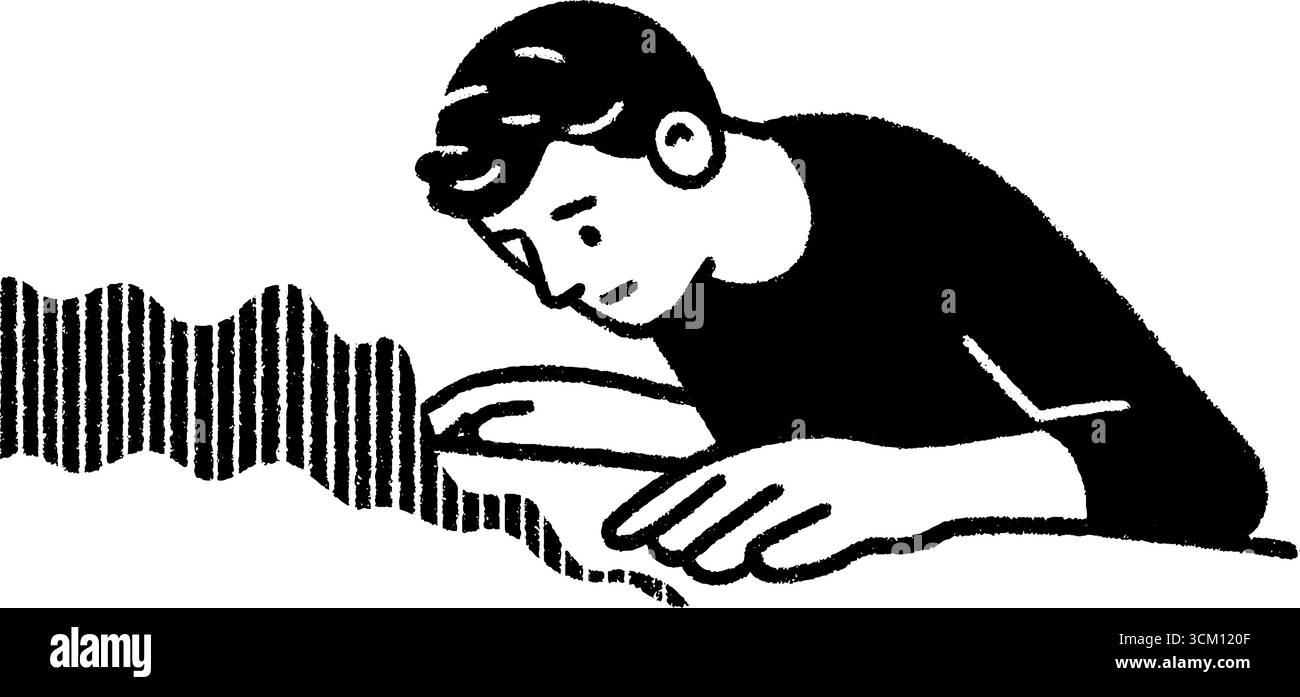 Concept art di editing audio: editor che regola i livelli audio in uno studio. Illustrazione Vettoriale