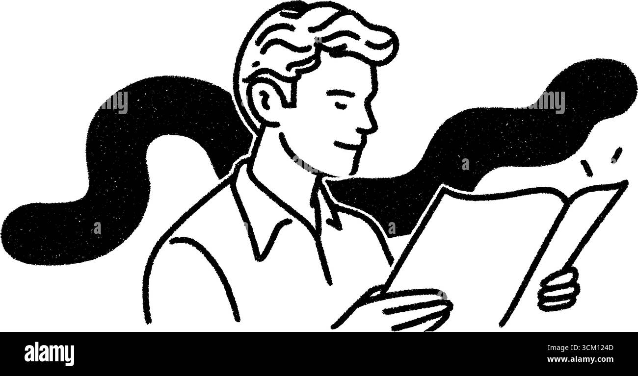 Investitore che analizza le tendenze del mercato con un report per informazioni finanziarie e processi decisionali. Illustrazione Vettoriale