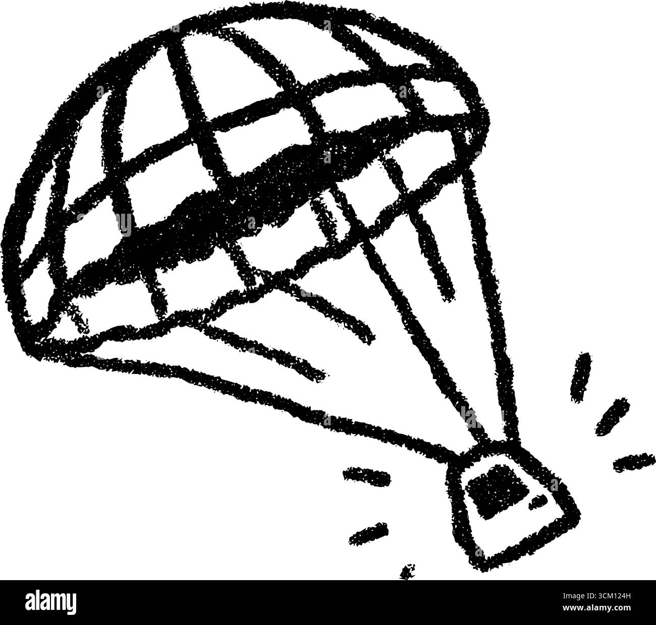 Capsula spaziale discendente dallo schizzo paracadute per i progetti di progettazione. Illustrazione Vettoriale