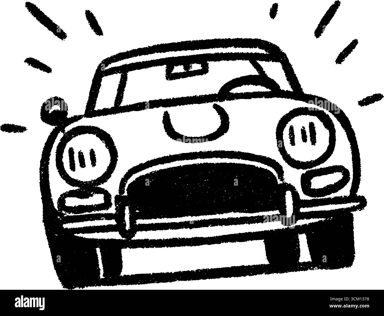 Schizzo di auto d'epoca con fari rotondi per un design retrò. Illustrazione Vettoriale