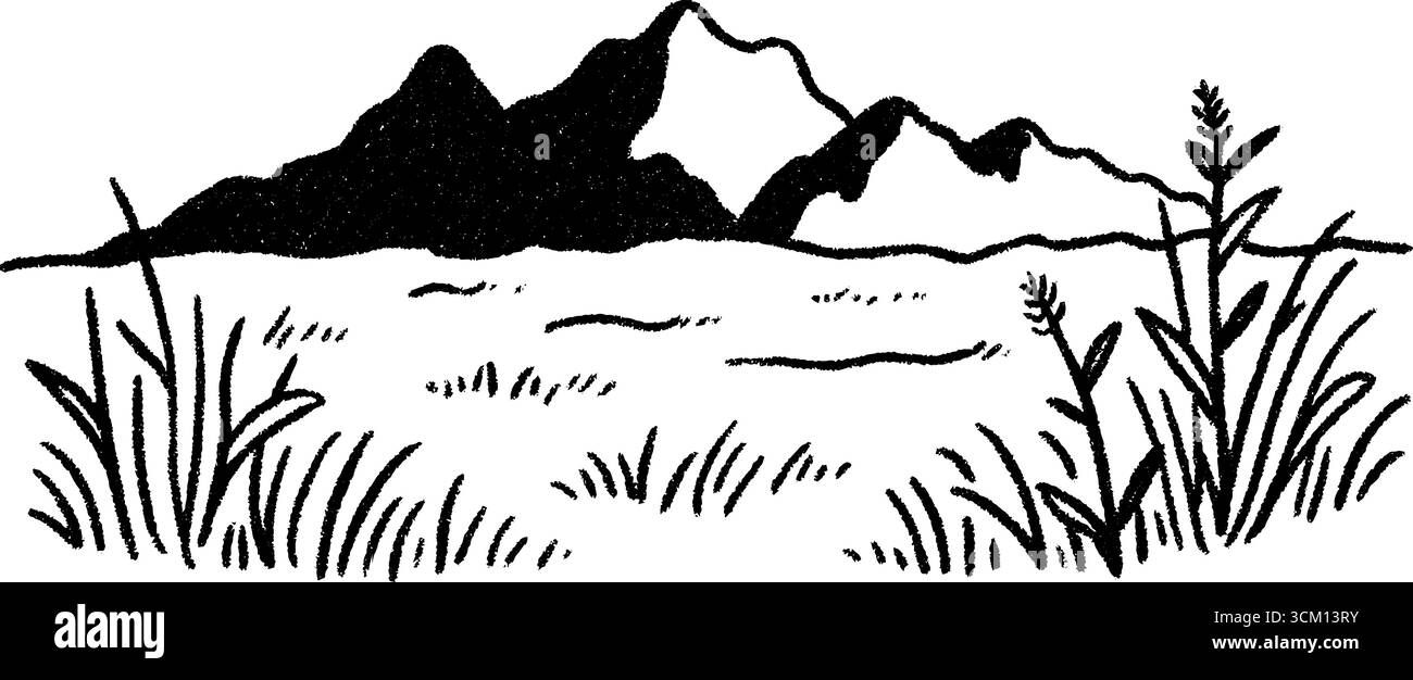 Tranquillo paesaggio di colline lontane e terreni agricoli con colture. Illustrazione Vettoriale