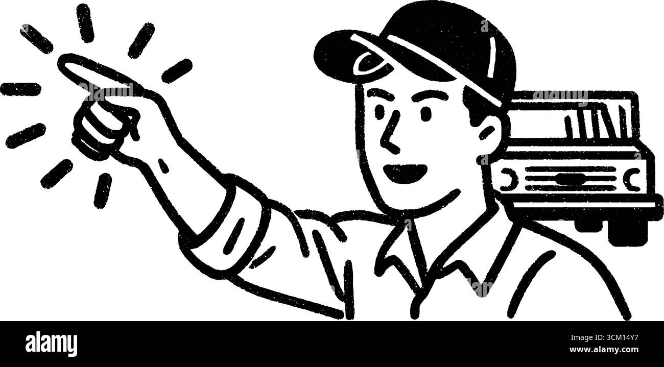 Schizzo disegnato a mano dell'addetto al parcheggio che dirige l'auto. Illustrazione Vettoriale