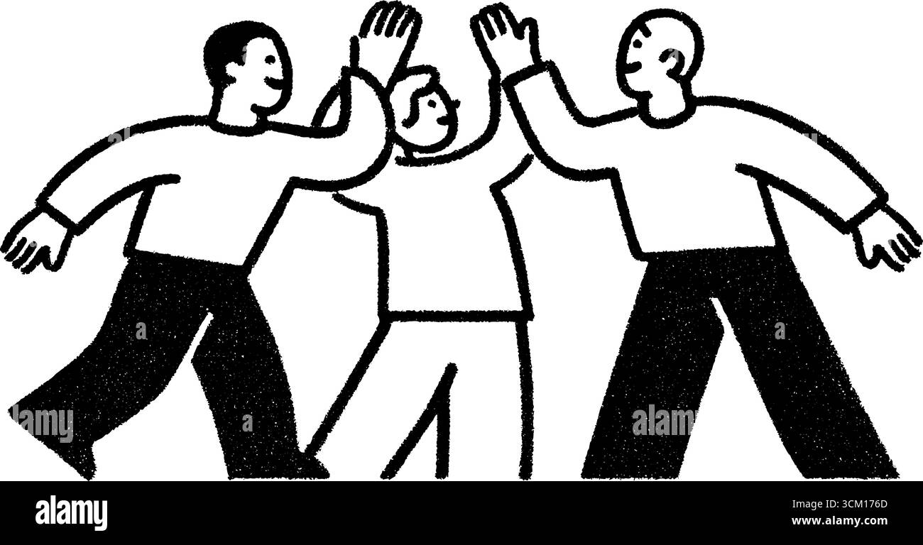 Festeggiamenti di squadra con i colleghi di lavoro per motivare e collaborare. Illustrazione Vettoriale