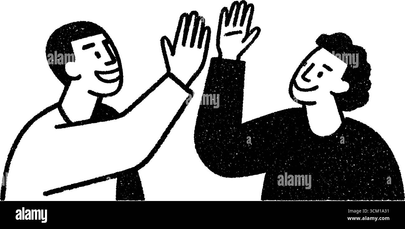 Festeggiamenti di squadra con colleghi di alto livello in stile sketch disegnato a mano. Illustrazione Vettoriale