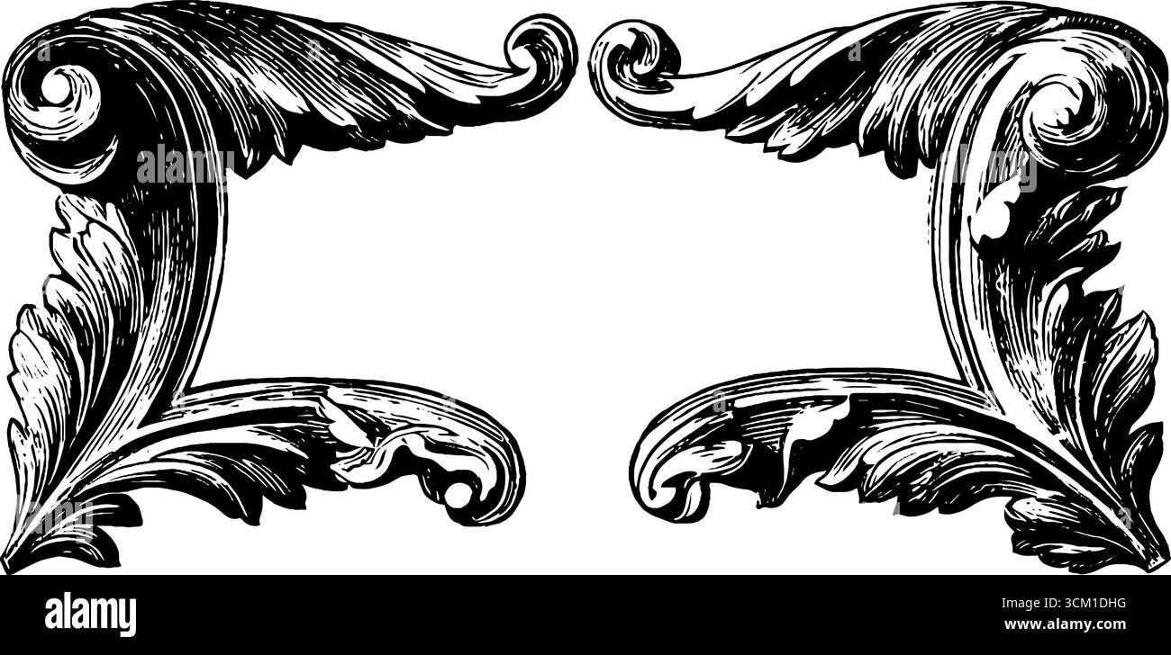 Design ornamentale ad angolo con bordi arricciati per un elegante arredamento vintage. Illustrazione Vettoriale