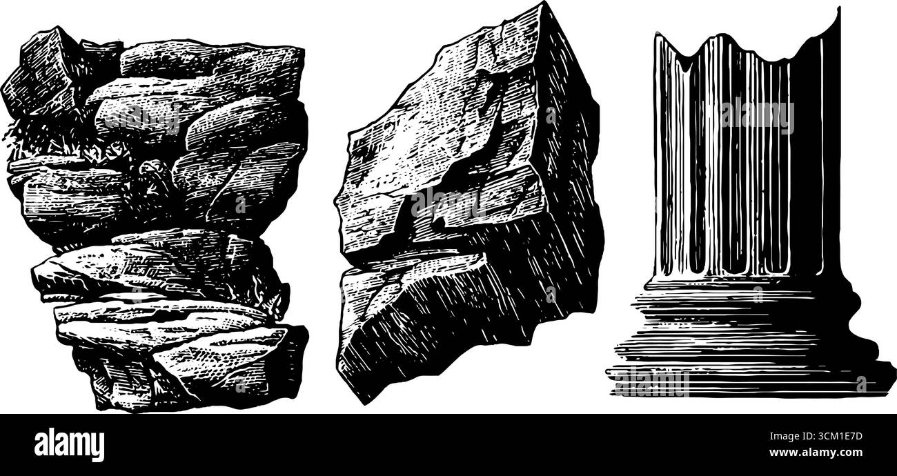 Antiche piastrelle in pietra e rilievi intagliati: Elementi architettonici senza tempo. Illustrazione Vettoriale