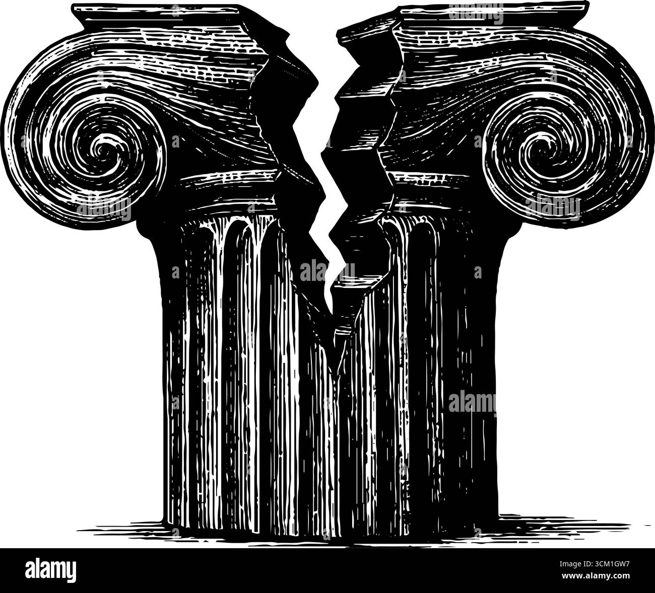 Incisione d'epoca di capitale spezzato a colonne per il design architettonico e lo studio storico. Illustrazione Vettoriale