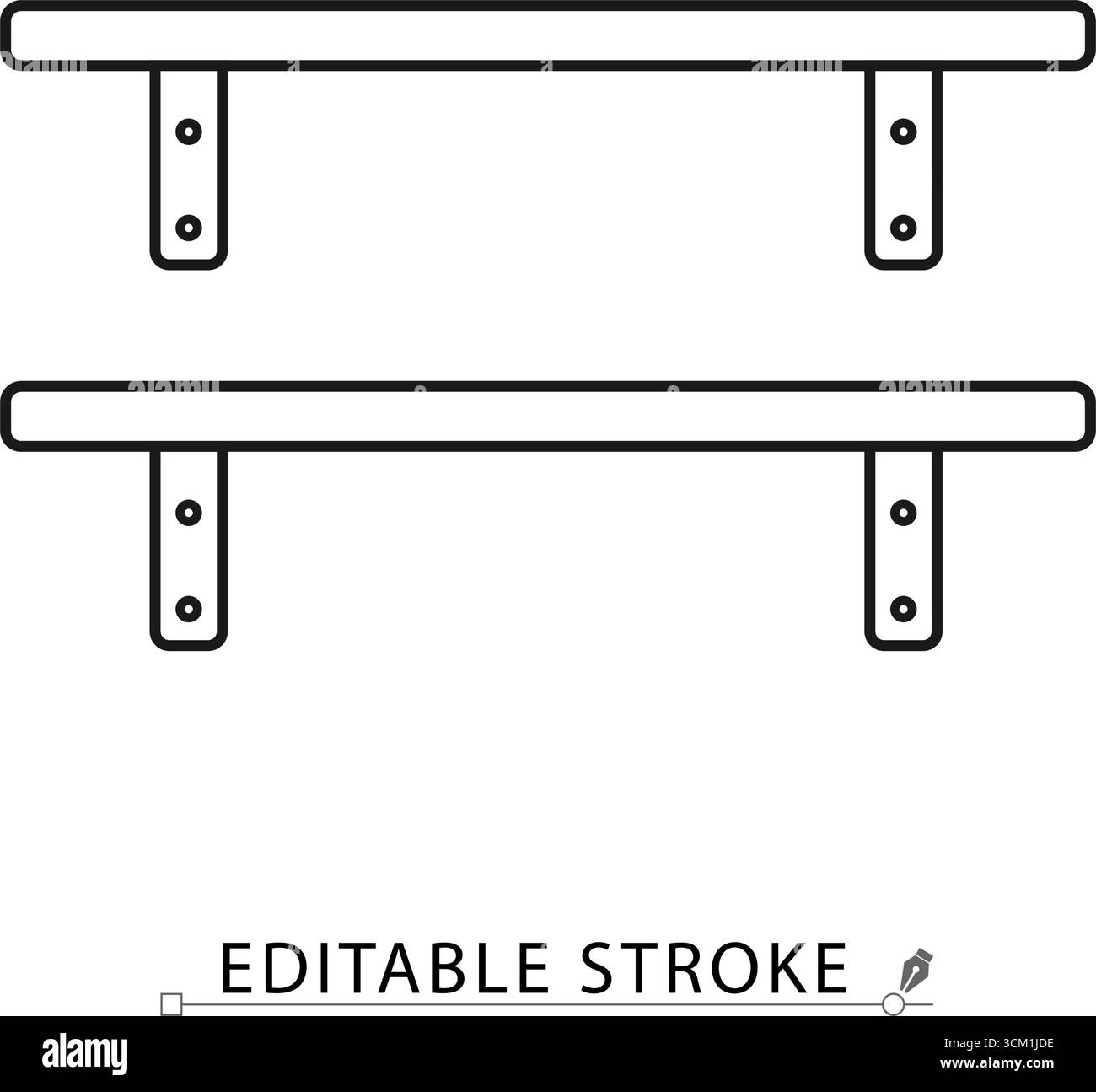 Un'icona da scaffale in stile minimalista con tratto modificabile. Simbolo di mobili, elemento da parete, oggetto per interni, concetto di arredamento per la casa, casa Illustrazione Vettoriale
