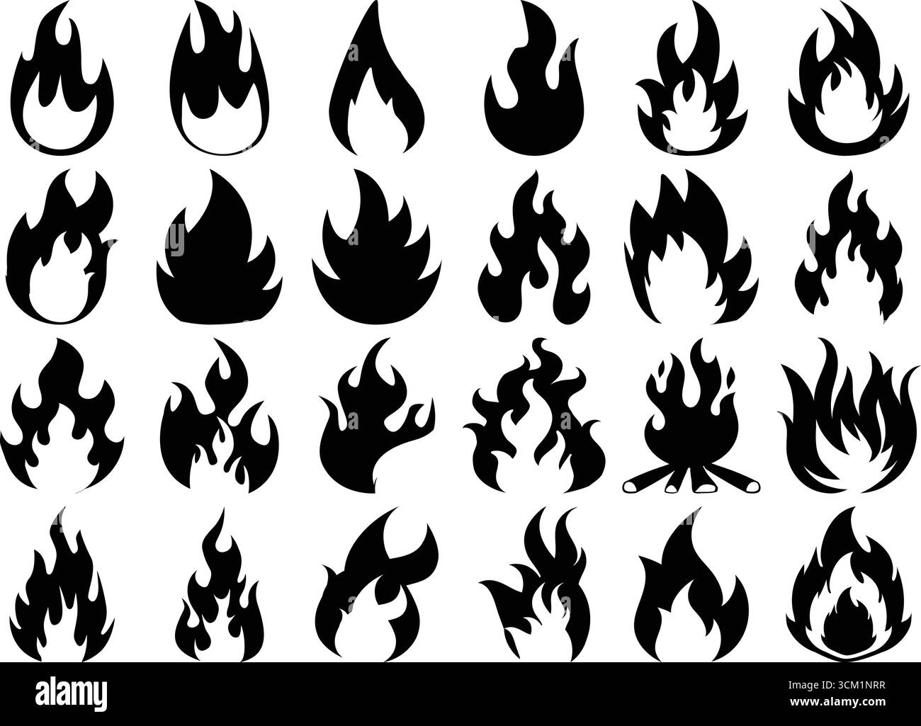 Raccolta di icone di fuoco e fiamma in varie forme Illustrazione Vettoriale