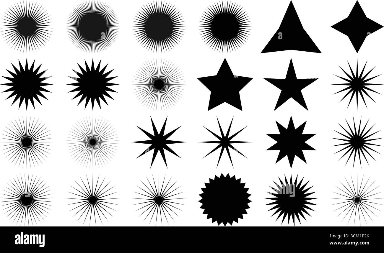 Icone Sparkle e Starburst per effetti di luce e luminosità Illustrazione Vettoriale