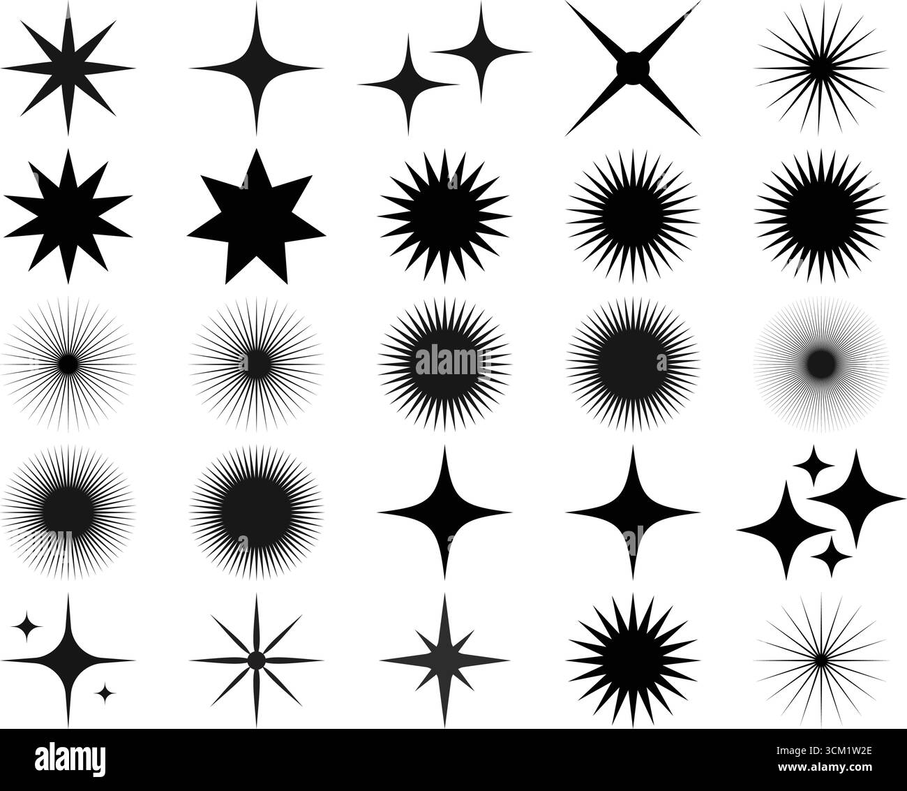 Icone Sparkle e Starburst per effetti di luce e luminosità Illustrazione Vettoriale
