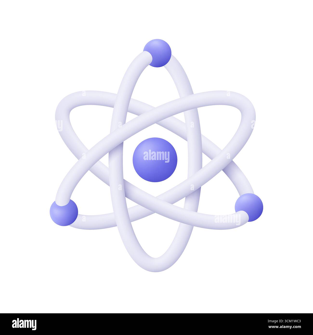 Modello Atom con un nucleo centrale e elettroni in orbita. Energia nucleare, ricerca scientifica, chimica molecolare, scienza fisica e ricerca Illustrazione Vettoriale