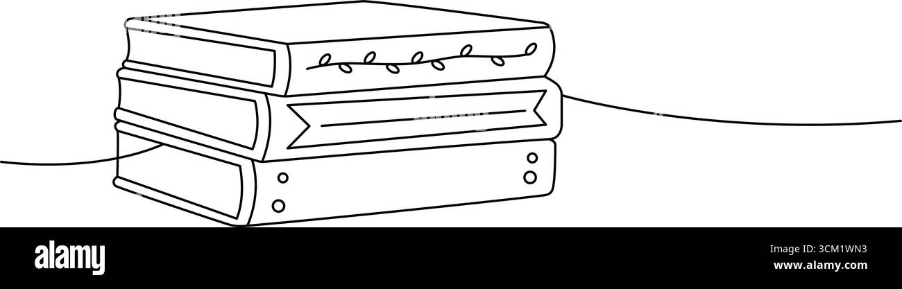 Pila di tre libri chiusi con coperture decorative disegnate con linee d'arte pulite Illustrazione Vettoriale
