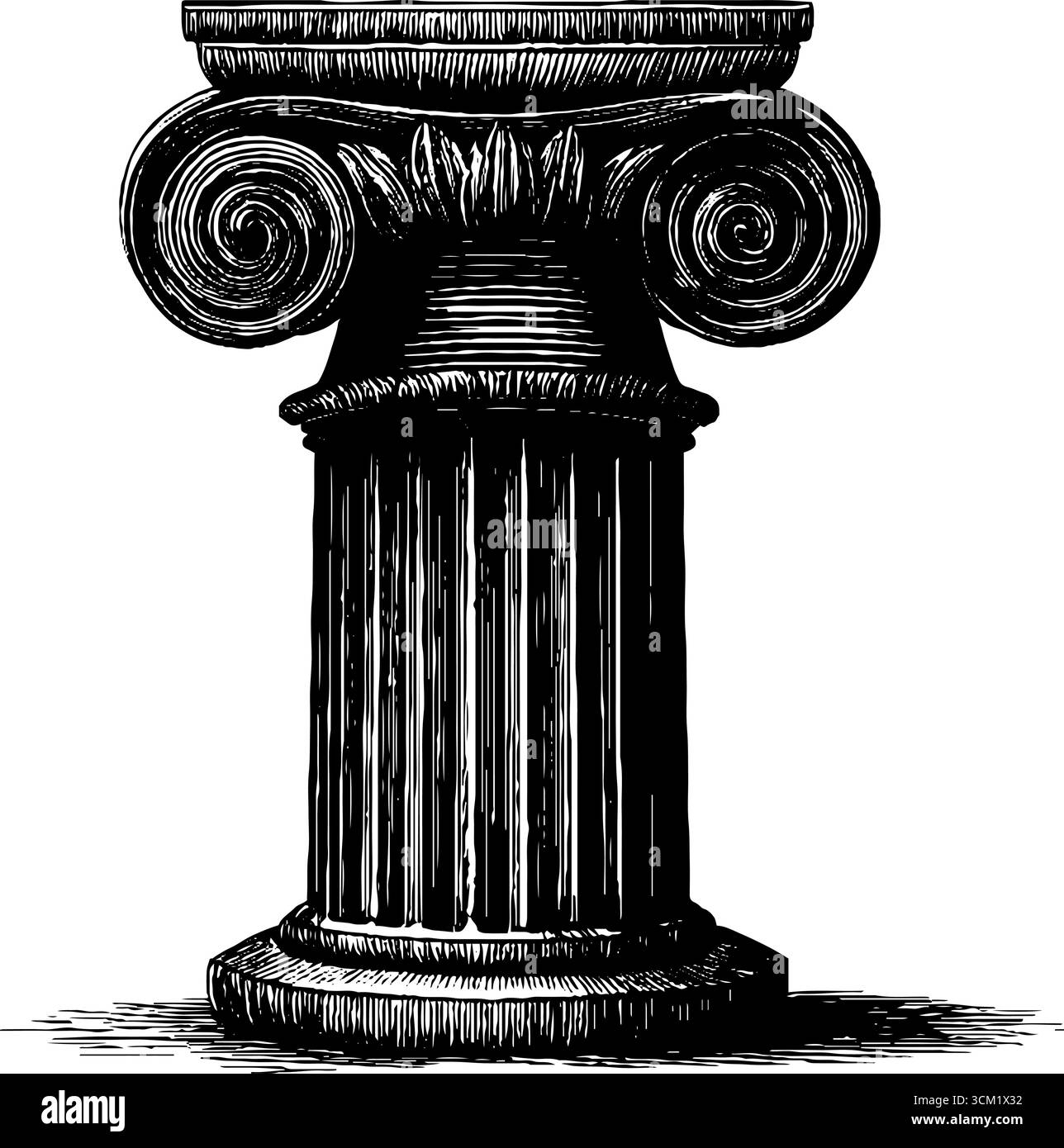 Elegante incisione a colonna dorica per il design architettonico e lo studio storico. Illustrazione Vettoriale