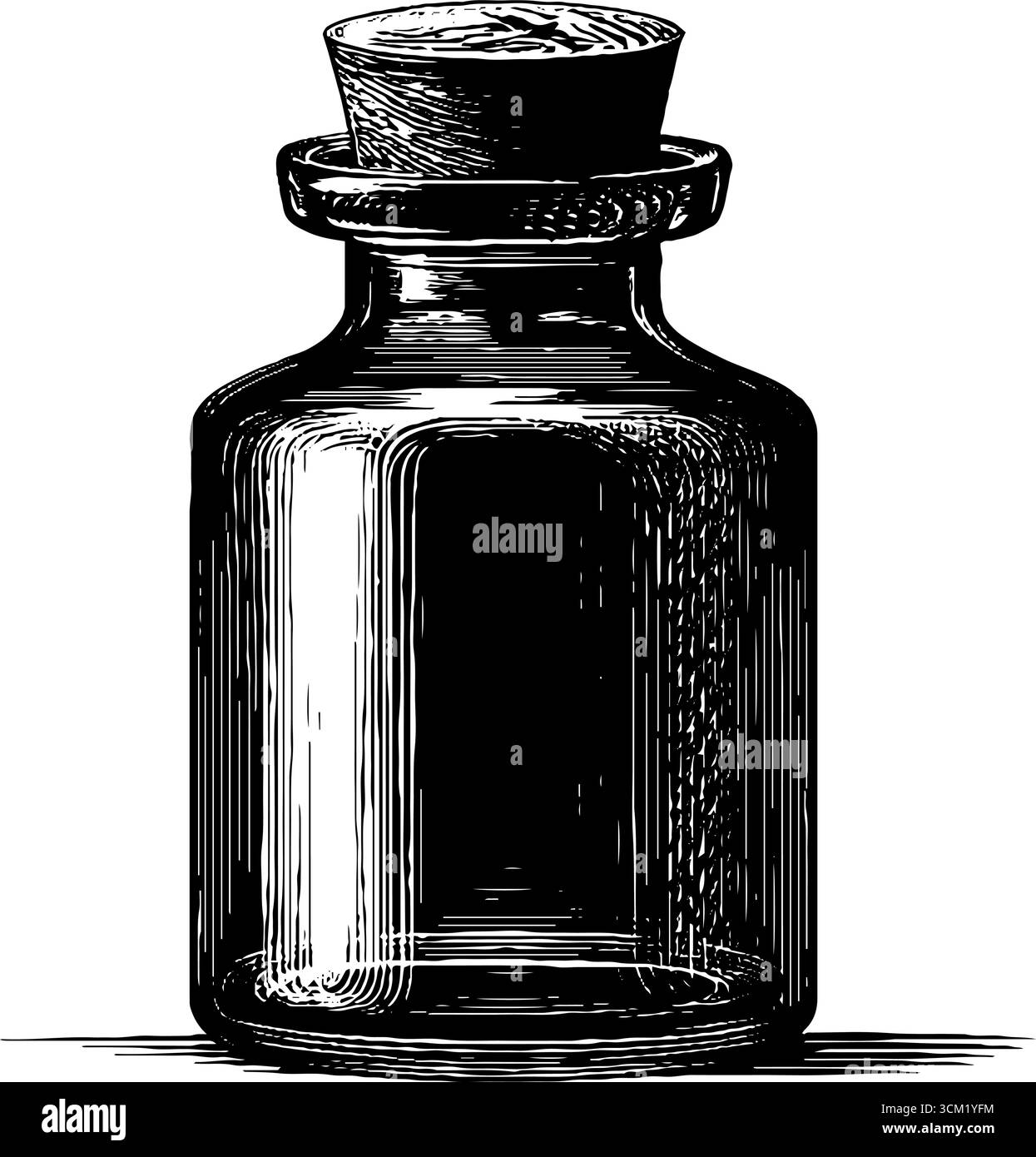 Incisione vintage della bottiglia di vetro con sughero per arredi e design retrò. Illustrazione Vettoriale