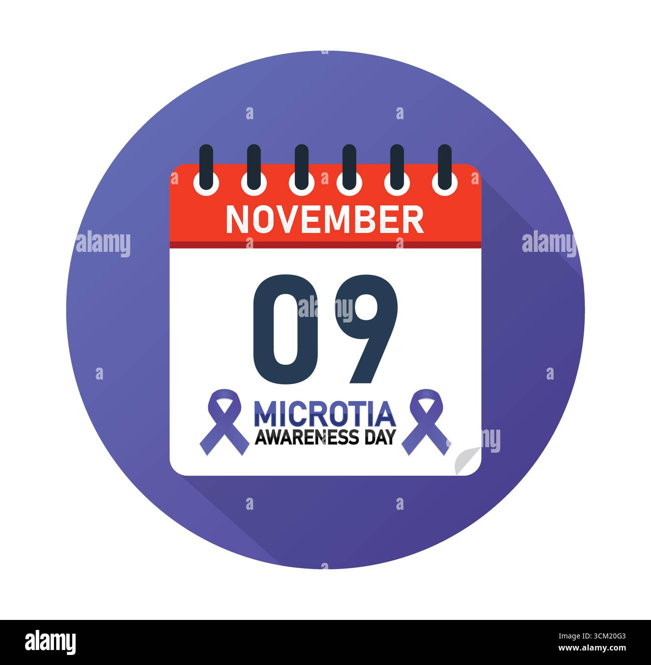 Microtia Awareness Day novembre 09 Calendar Graphic Design. banner per post sui social media. Illustrazione vettoriale Illustrazione Vettoriale