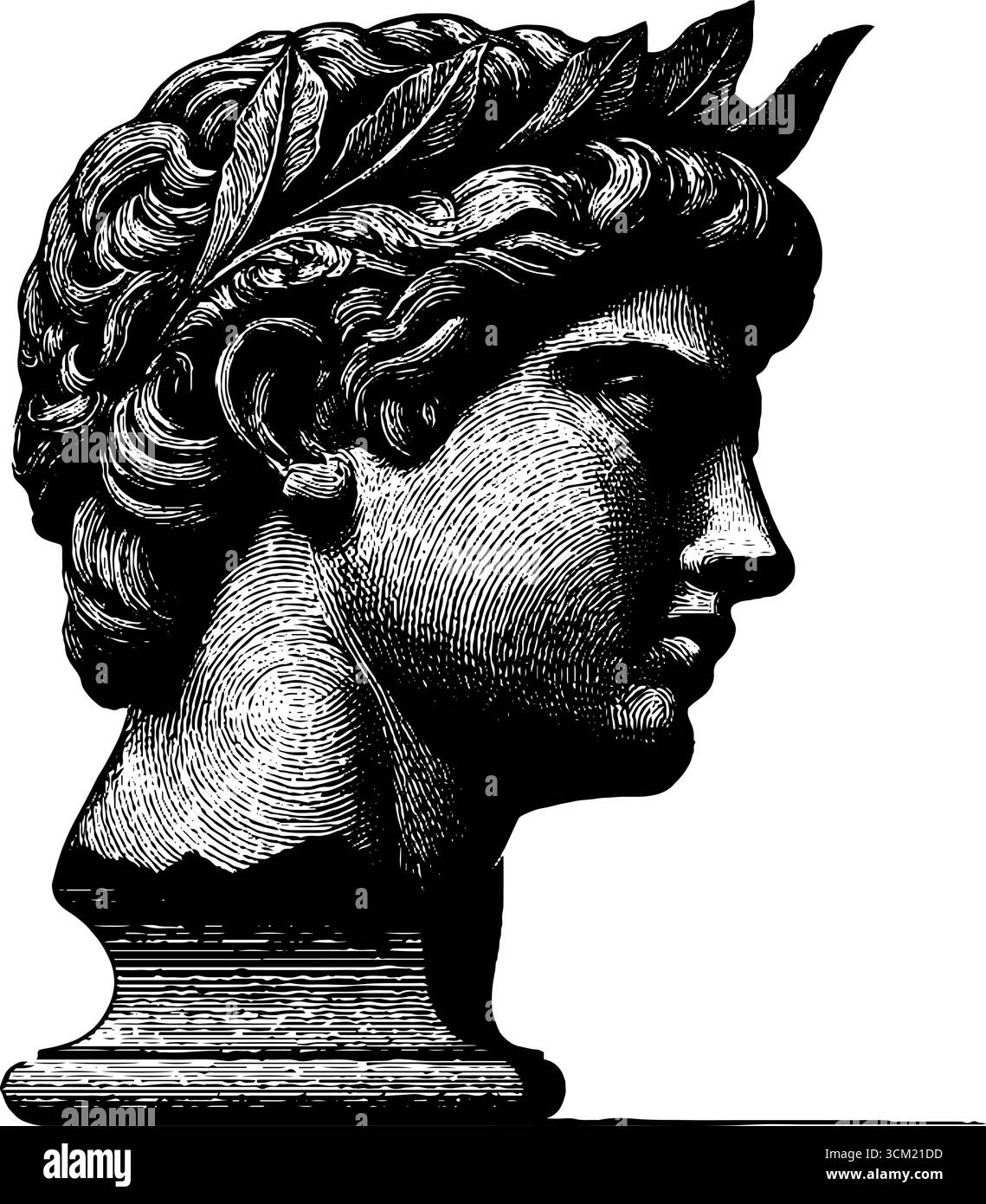 Classica scultura di busto in marmo con incisione per il design artistico. Illustrazione Vettoriale