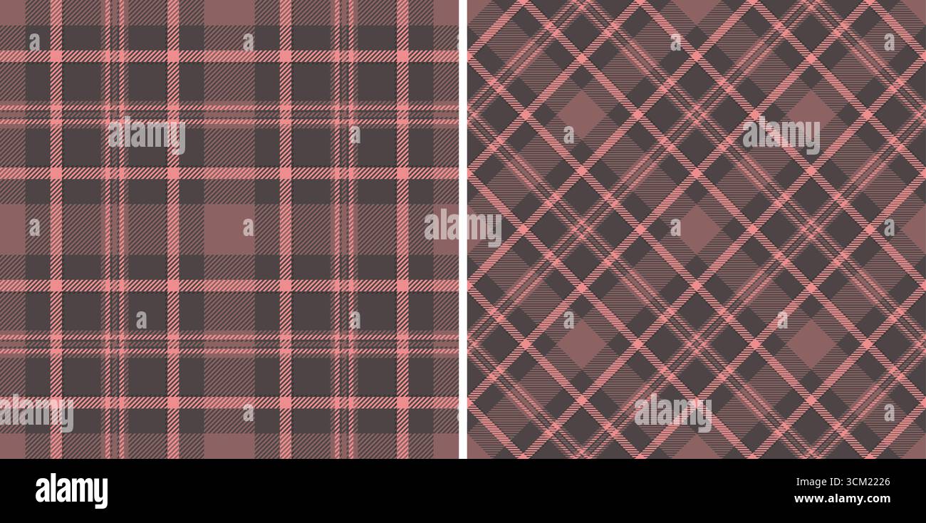 Due motivi tartan senza cuciture, classici e diagonali, in tonalità marrone e rosa tenue. Sfondo versatile per design tessile, artigianato, branding, digi Illustrazione Vettoriale