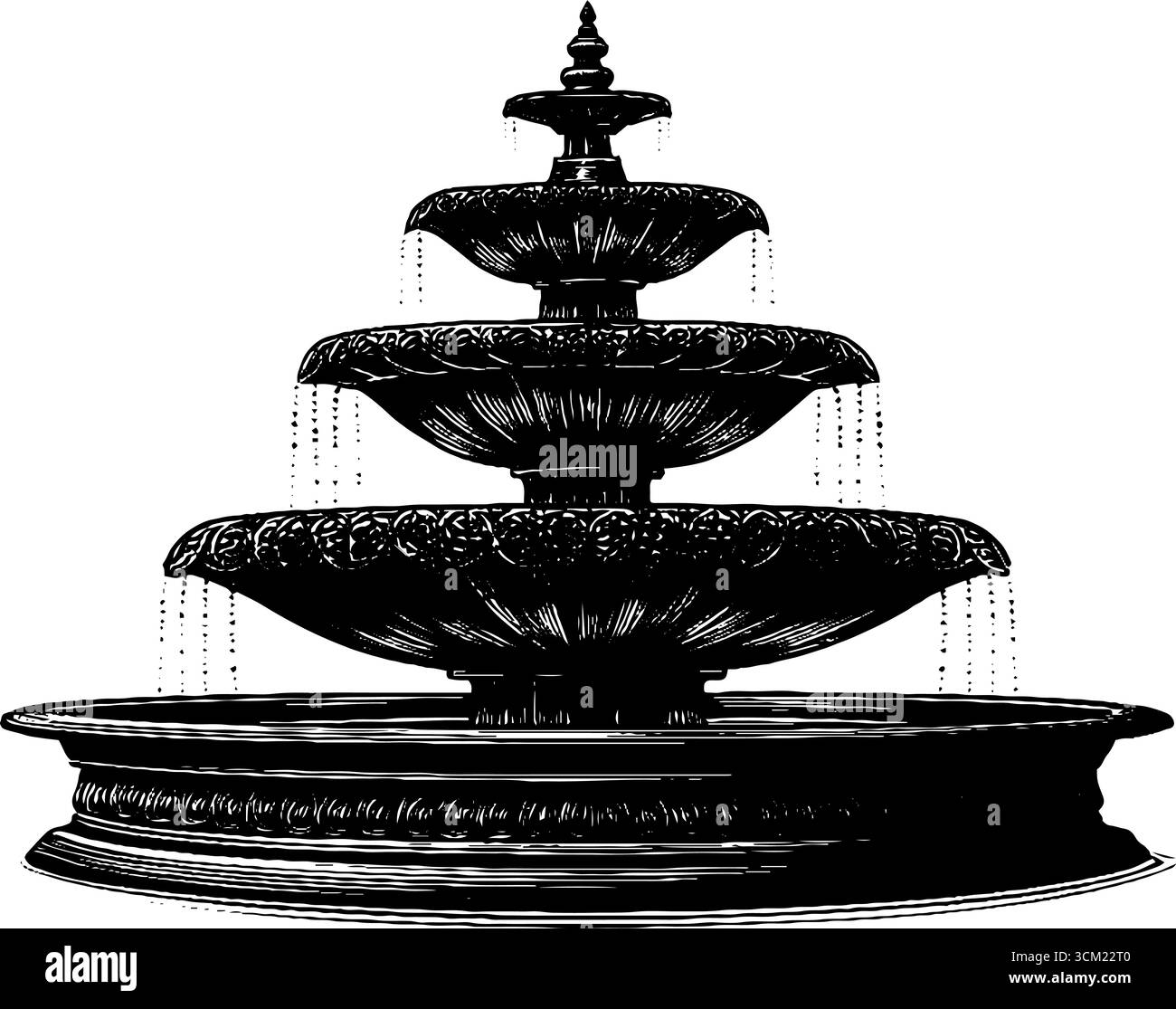 Fontana d'epoca decorata per design e decorazione. Illustrazione Vettoriale