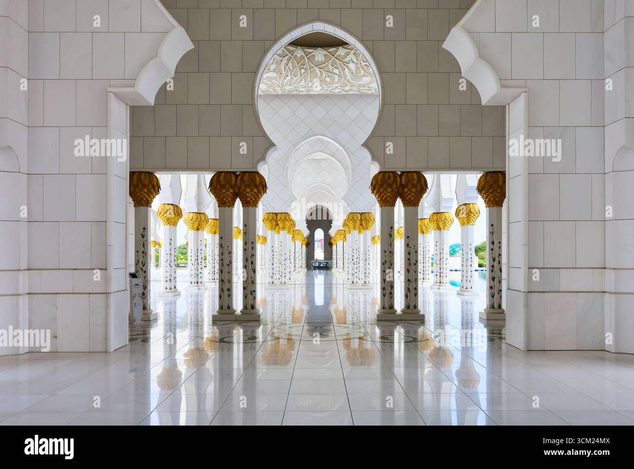 Colonne della Grande Moschea Sheikh Zayed, Abu Dhabi, Emirati Arabi Uniti Foto Stock