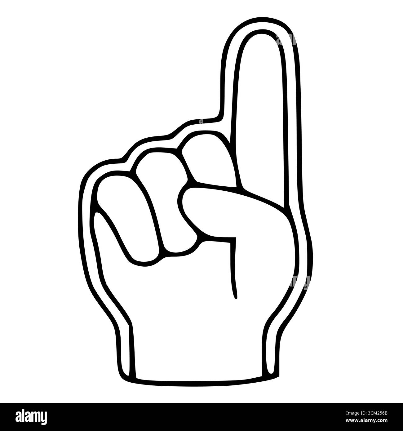 Un'illustrazione vettoriale di un dito in schiuma, un classico accessorio sportivo da tifo, raffigurato in un audace stile line art in bianco e nero con un semplice cartone animato Illustrazione Vettoriale