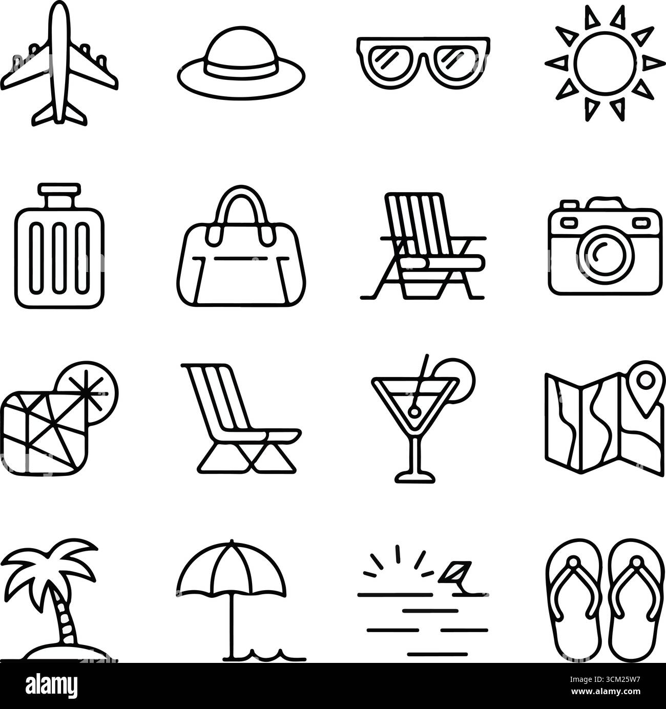 Icona delle vacanze estive e dei viaggi ambientata in illustrazioni minimaliste disegnate a mano Illustrazione Vettoriale