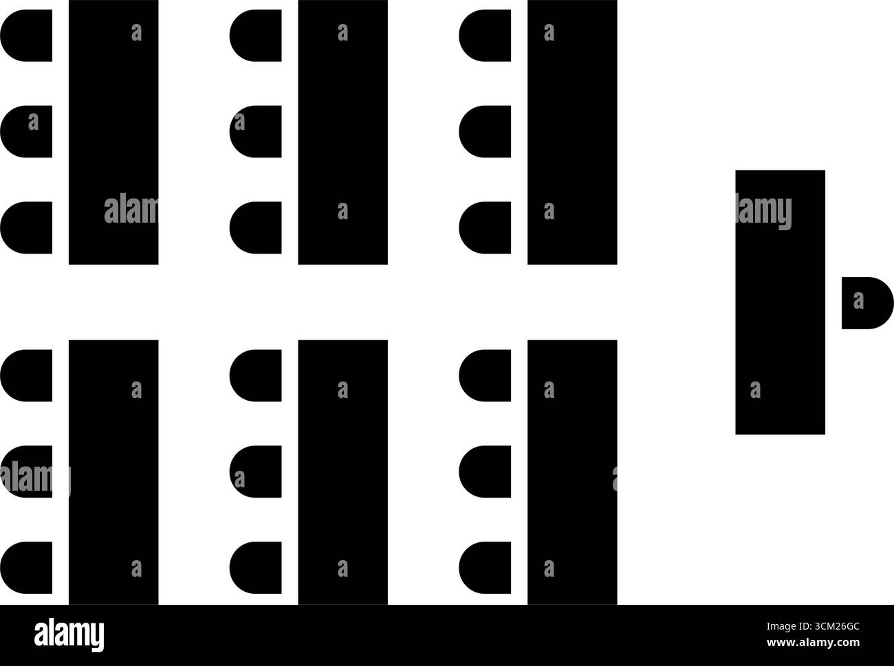 Vista dall'alto dei posti a sedere dell'Auditorium. Disposizione dei posti a sedere in aula. Schema dei mobili nel lectorium, riunioni o conferenze, corsi di formazione o seminari Illustrazione Vettoriale
