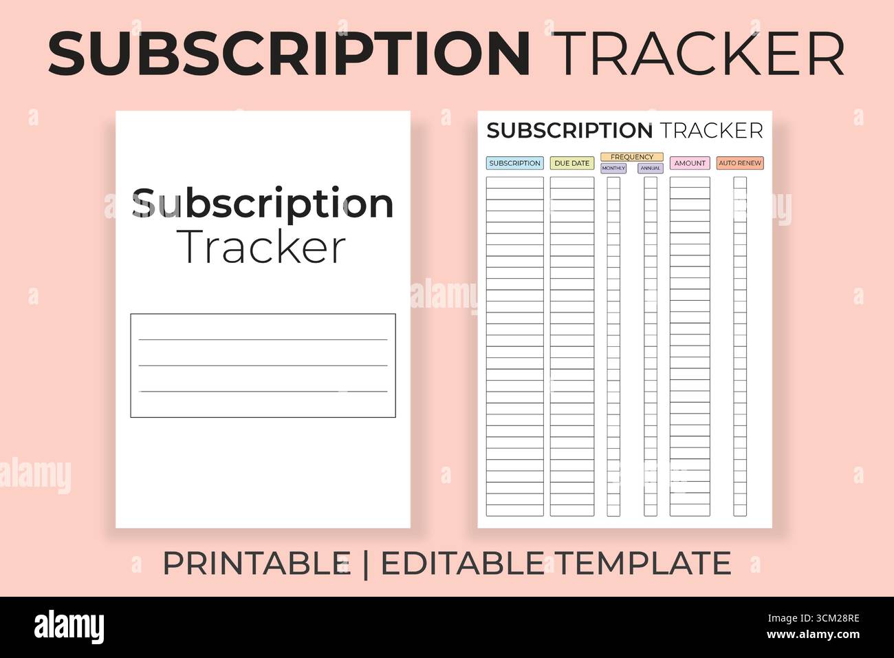 Un modello stampabile e modificabile di Subscription Tracker Illustrazione Vettoriale