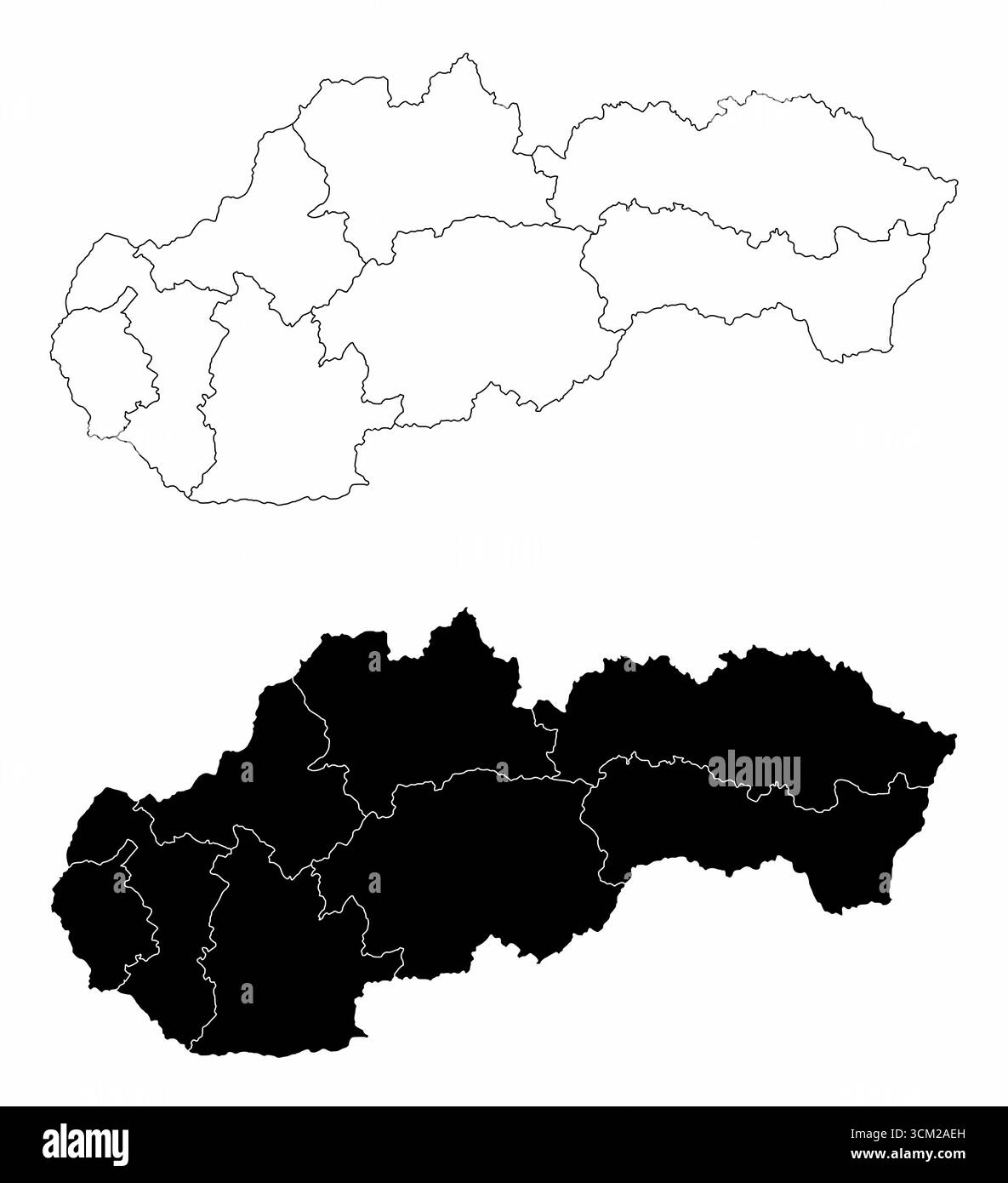 Le mappe amministrative in bianco e nero della Slovacchia Illustrazione Vettoriale