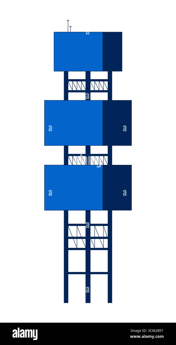 Struttura a torre per piattaforme petrolifere offshore oggetto cartoon 2D. Illustrazione Vettoriale