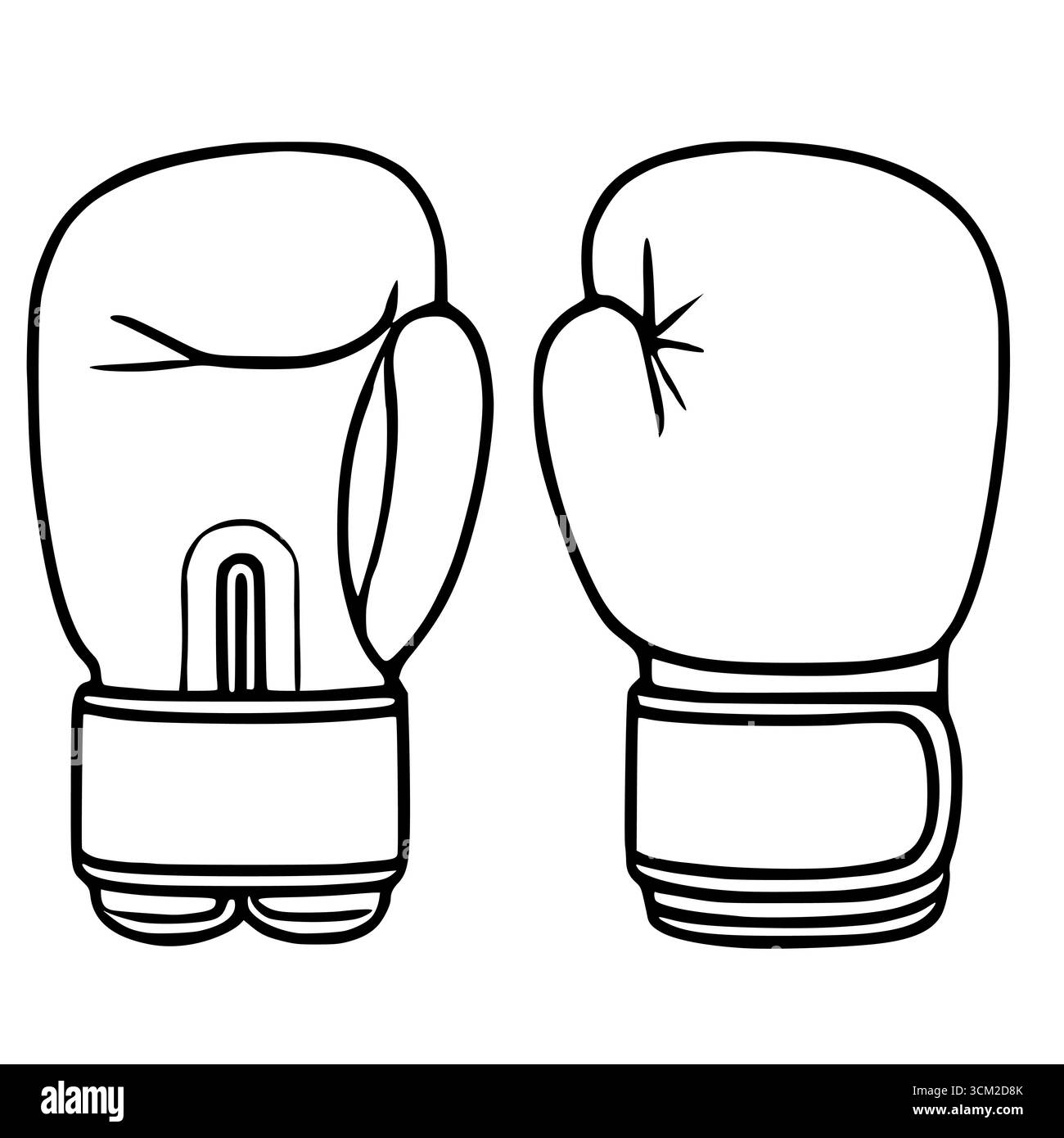 Un'illustrazione vettoriale con un paio di guanti da boxe, meticolosamente dettagliati in una semplice linea art in bianco e nero, che offre un classico e un tempo Illustrazione Vettoriale