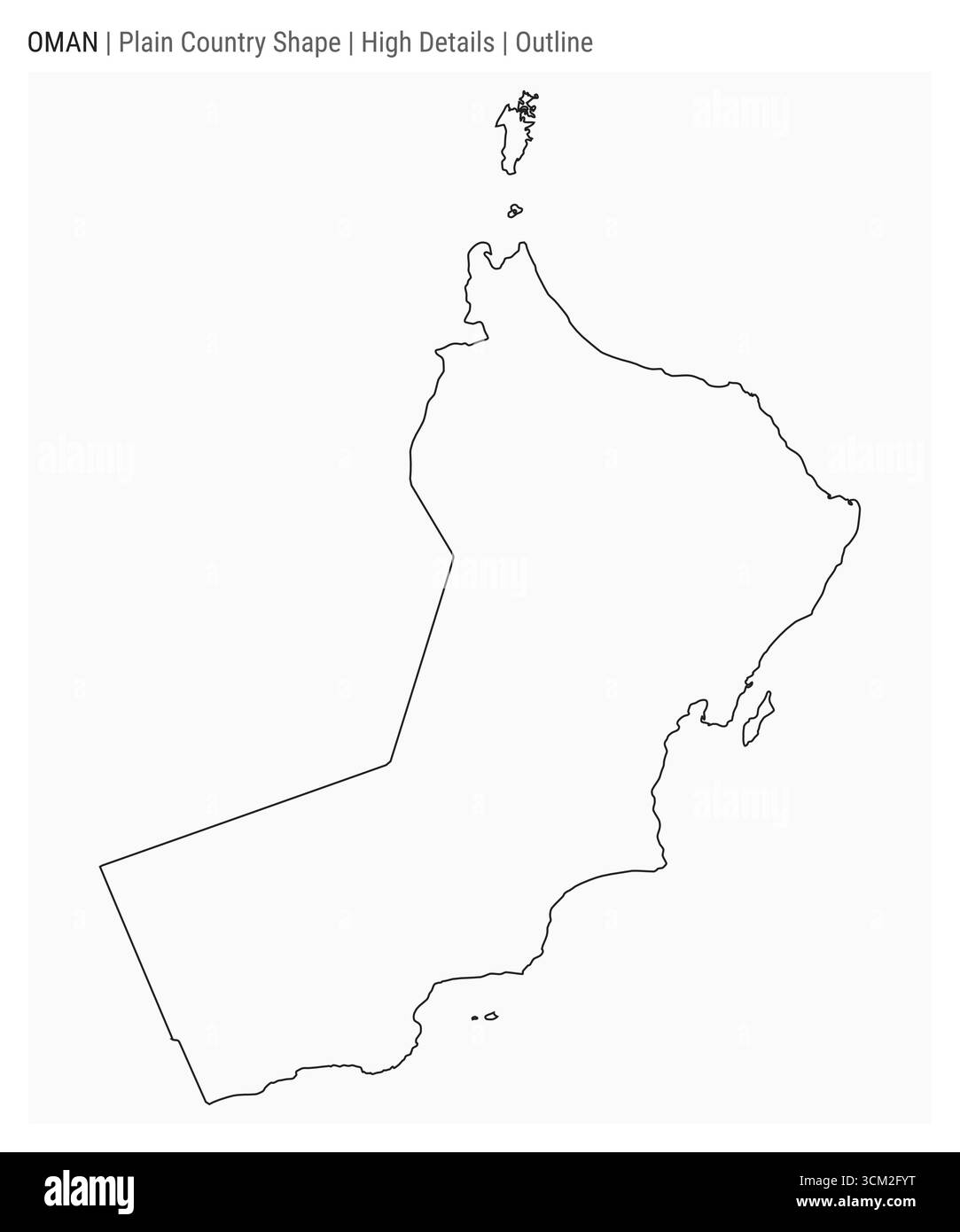 Mappa della campagna dell'Oman. Dettagli di alto livello. Stile contorno. Forma dell'Oman. Illustrazione vettoriale. Illustrazione Vettoriale