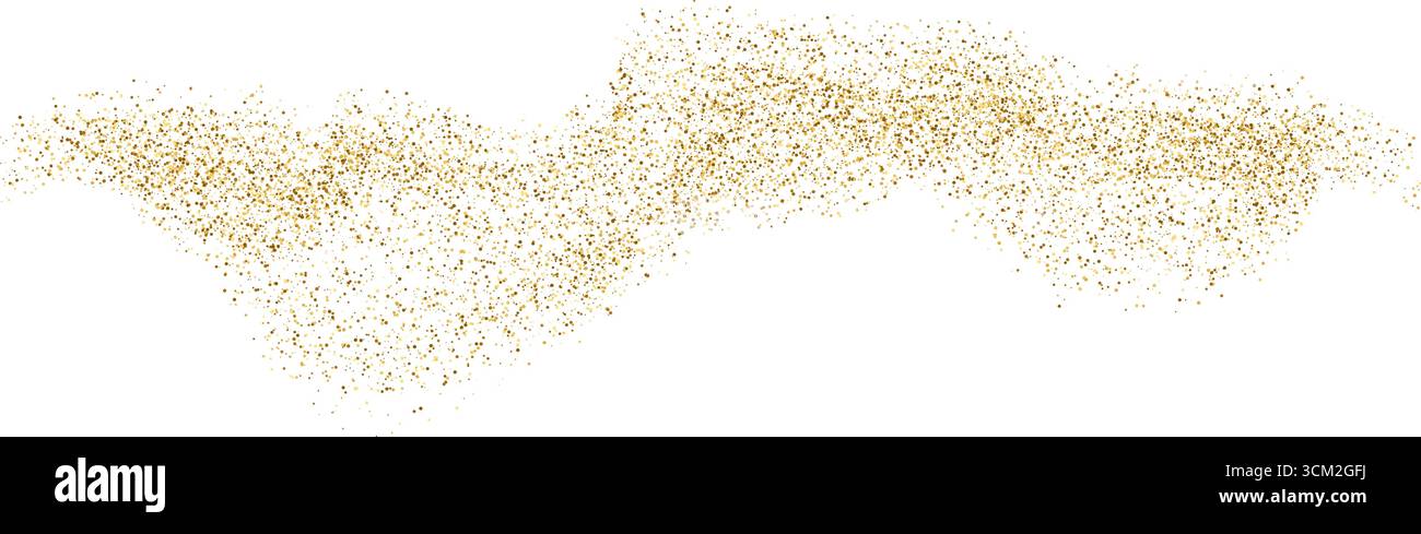 Particelle a onda fluida punteggiate dorate per un sfondo di lusso di alta qualità. Forma d'onda ondulata in oro astratto, liquido lucido e ondulato. Vettore Illustrazione Vettoriale