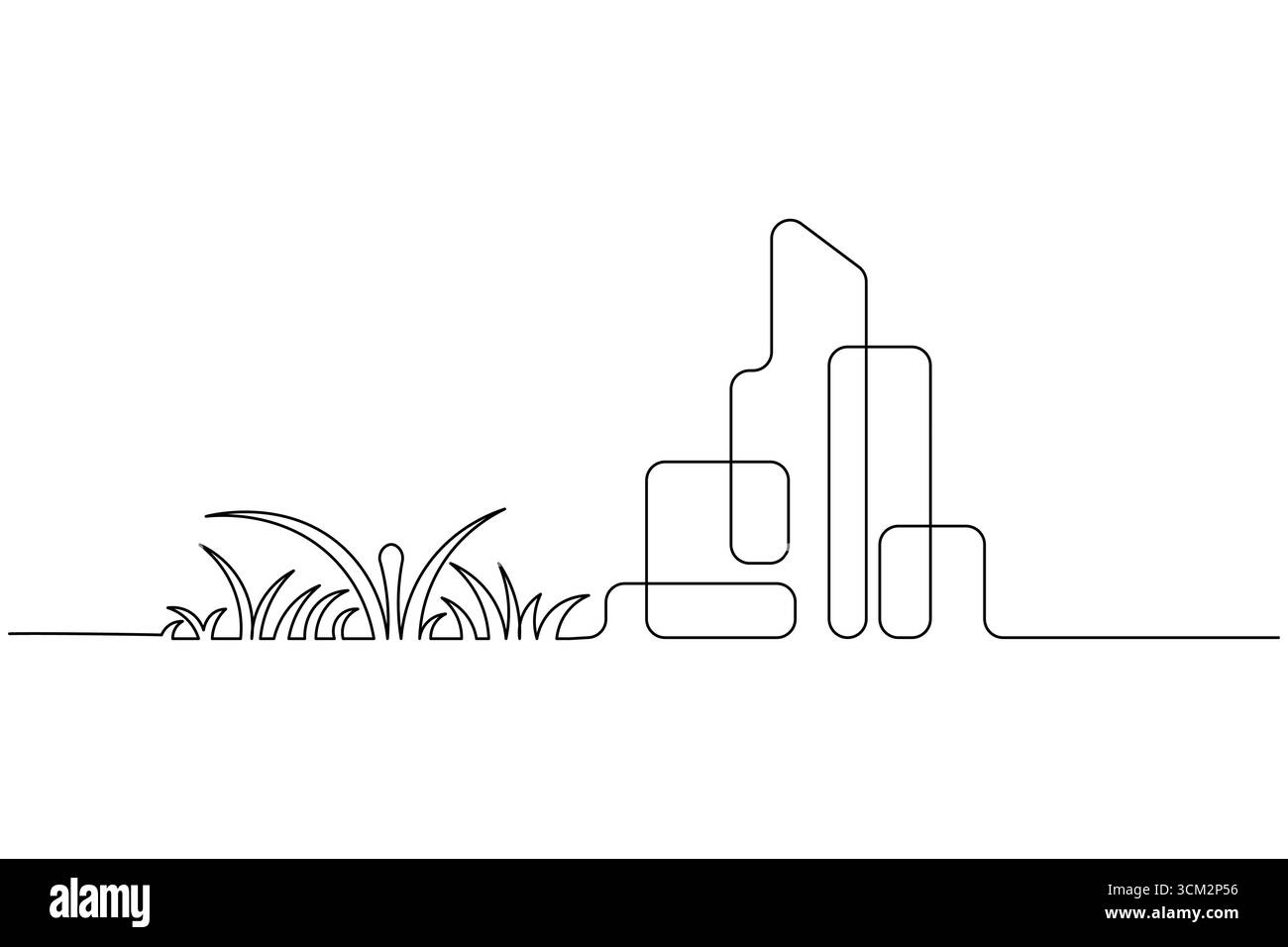 Edificio contemporaneo per uffici, design di opere d'arte a linea singola Illustrazione Vettoriale