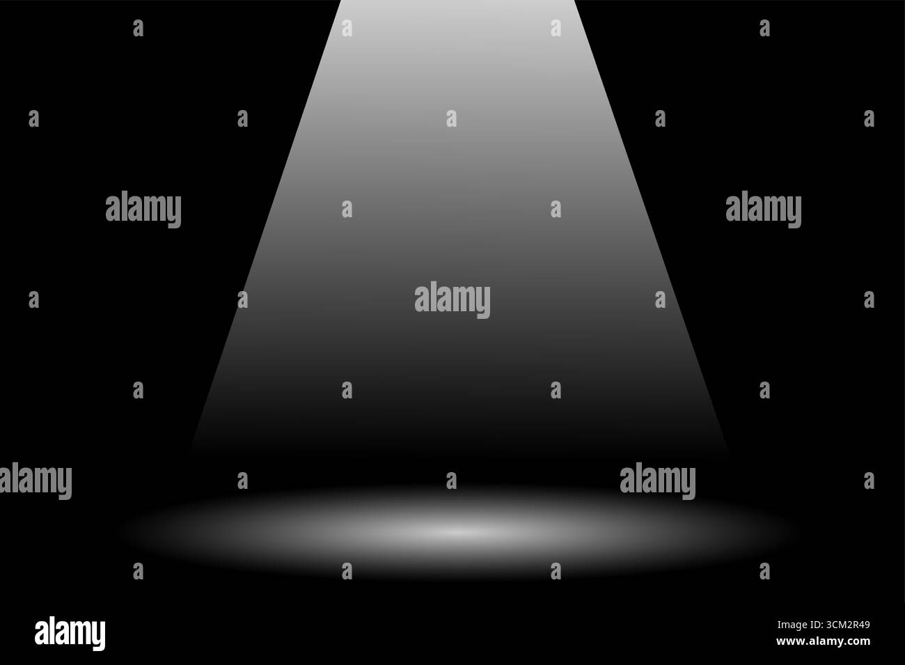 Palcoscenico con faretto bianco su sfondo nero, luce di illustrazione vettoriale che splende sul pavimento Illustrazione Vettoriale
