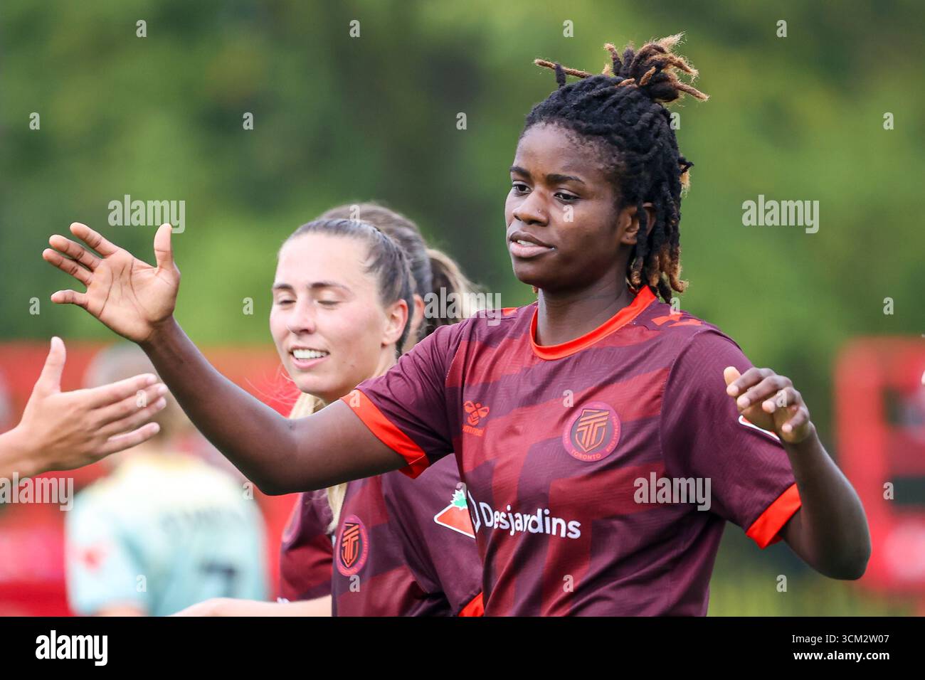 Toronto, Ontario, Canada, 13 settembre 2025, Esther Okoronkwo celebra il suo gol nella partita della Northern Super League AFC Toronto contro Vancouver Rise A. Foto Stock
