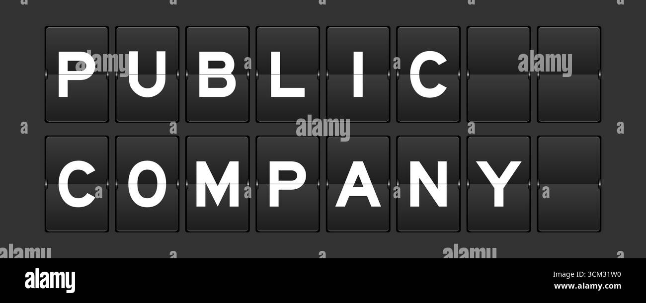 Lavagna a fogli mobili analogica nera con parola azienda pubblica su sfondo grigio Illustrazione Vettoriale