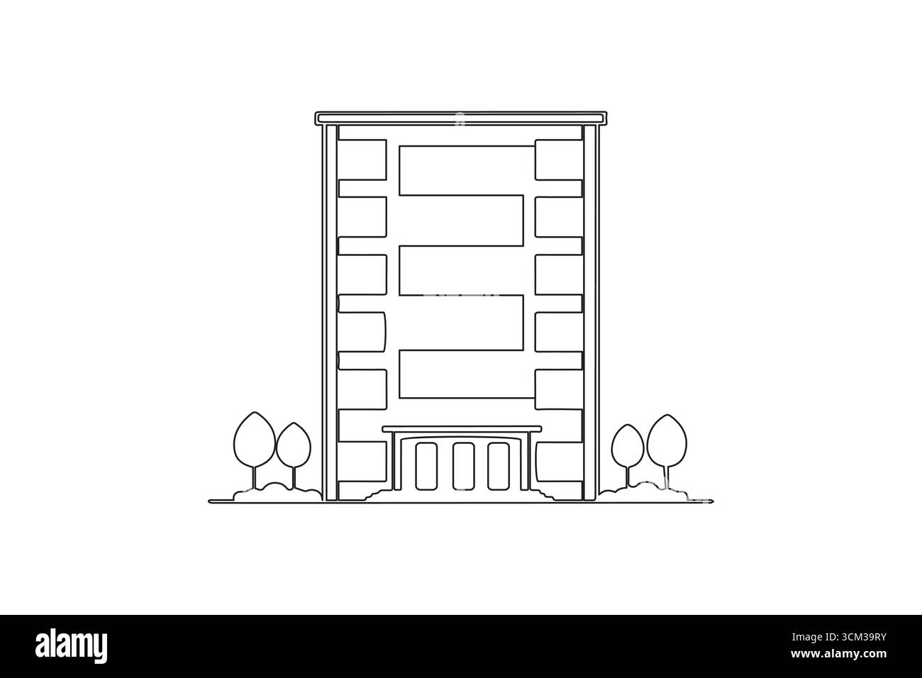 Edificio contemporaneo per uffici, design di opere d'arte a linea singola Illustrazione Vettoriale