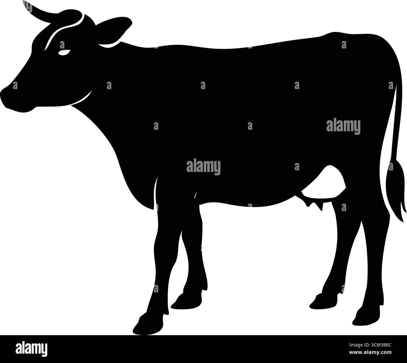 Illustrazione Vector Animal con silhouette a mucca Design semplice in bianco e nero minimalista Illustrazione Vettoriale