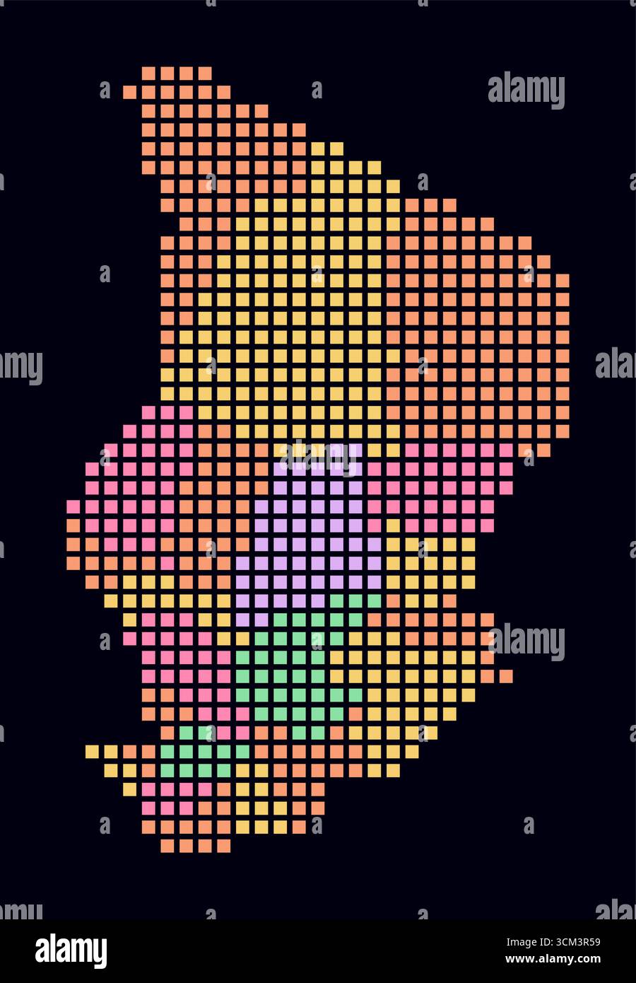 Cartina punteggiata in Ciad. Mappa digitale del paese su sfondo scuro. Forma cialda con punti quadrati. Stile puntini colorati. Quadrati di grandi dimensioni. Illustrazione Vettoriale